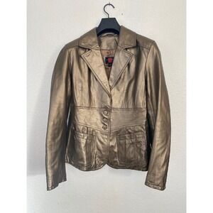 Vintage Gallery Brand Metallic Gold Leather Jacket Size Large
